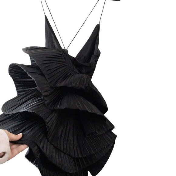 Anthropologie Maeve Black Ruffled Tiered Mini Dress With Spaghetti Straps & Plun - Picture 11 of 16